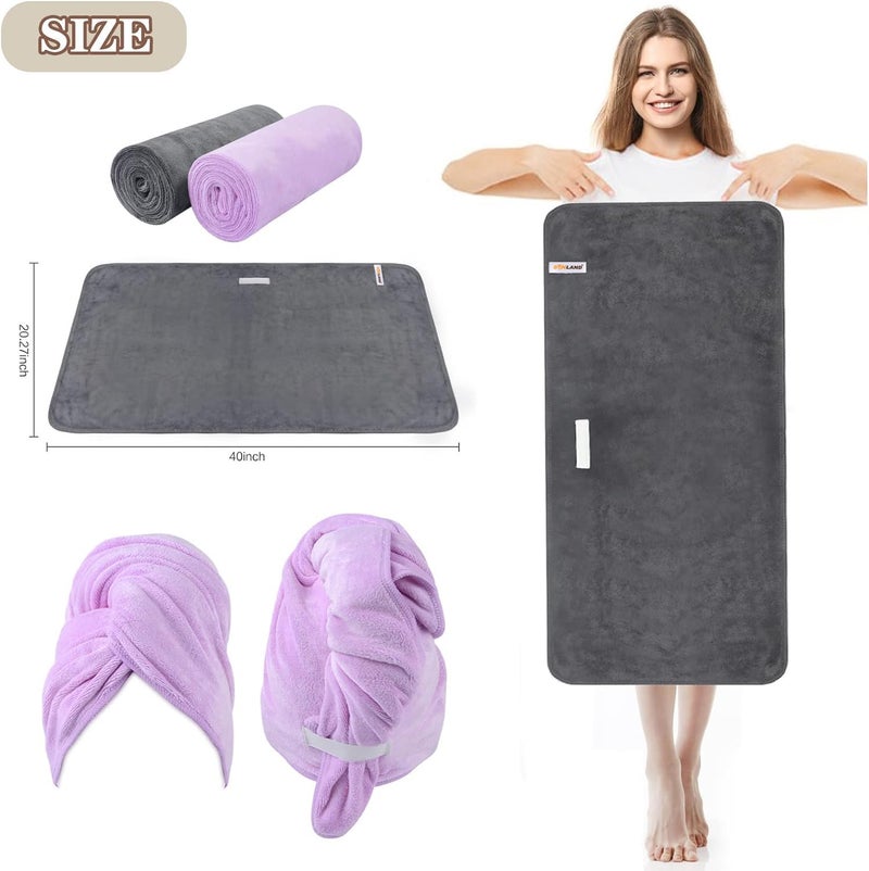 SUNLAND Microfiber Hair Towels Anti Frizz Hair Drying Towel Super Absorbent Fast Drying Turbans for Wet Curly Hair Soft Hair Towel Wrap with Elastic Band for All Hair Types 40 X 20 inches Multicolour - Image 4